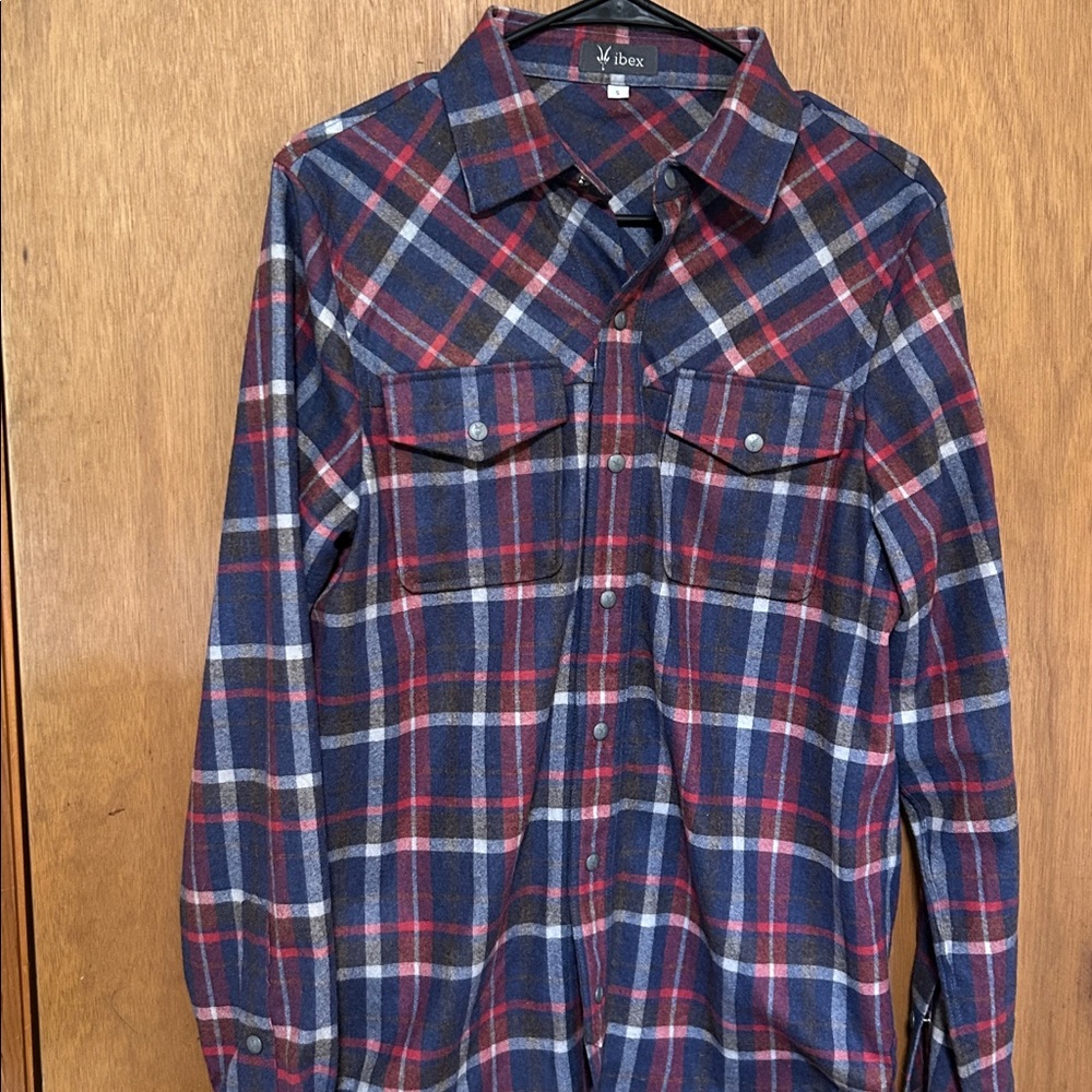 Ibex wool plaid snap front button up
